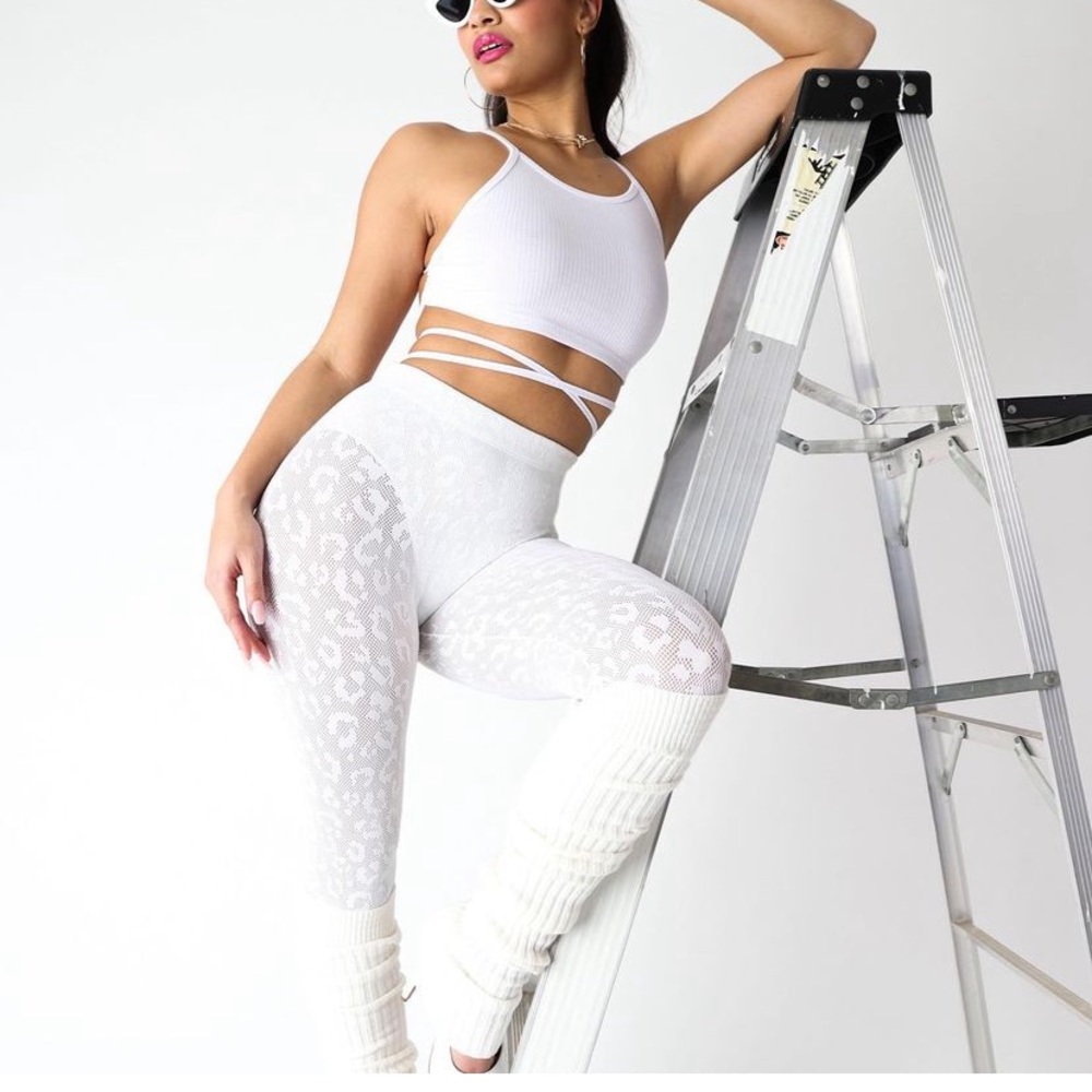 Adam Selman Sport French cut perforated leggings and top in leopard